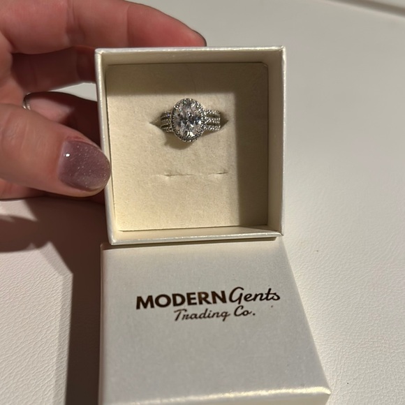 Modern Gents Silver Halo Oval Diamond Ring - Picture 1 of 7